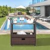 Outdoor Patio Wicker Rattan Serving Bar Cart Sideboard On Wheels Brown Gradient