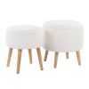 Tray Contemporary Storage Ottoman with Matching Stool in Cream Fabric and Natural Wood Legs by LumiSource