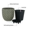 14.6" Self-watering Wicker Planter - Garden Decoration Pot - Gray - Round
