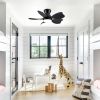 30 Inch Modern Floral Art Matte Black Indoor LED Flush Mount Small Ceiling Fan With Light and Remote Control