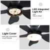 30 Inch Modern Floral Art Matte Black Indoor LED Flush Mount Small Ceiling Fan With Light and Remote Control
