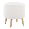 Tray Contemporary Storage Ottoman with Matching Stool in Cream Fabric and Natural Wood Legs by LumiSource