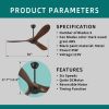 56 Inch Ceiling Fans with Remote Control with 3 ABS Wood Blades and 2 Down-rods Reversible DC Motor for Bedroom/Living Room/Patio