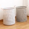 1pc Household Dirty Clothes Basket; Toy Storage Bucket; Plaid Fabric Cotton And Linen Dirty Clothes Basket; Large Foldable Waterproof Storage Basket