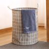 1pc Household Dirty Clothes Basket; Toy Storage Bucket; Plaid Fabric Cotton And Linen Dirty Clothes Basket; Large Foldable Waterproof Storage Basket